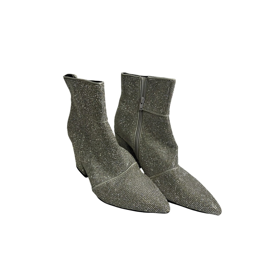 A New Day Cailin Boots Womens Size 11 Silver Rhinestone Pointed Toe Ankle Zip‎